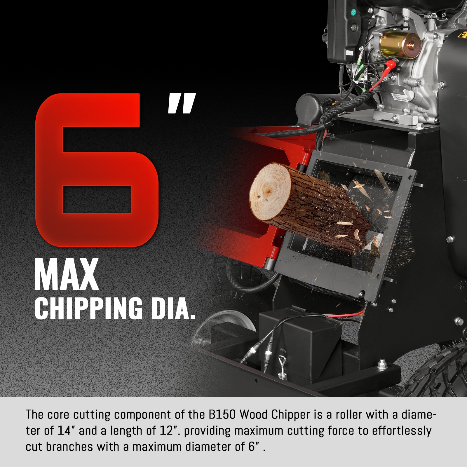 6 inch ZONSEN E-Start 459cc 15hp Gas Powered 4 - Wheel Drum Wood Chipper with Taillight , B150