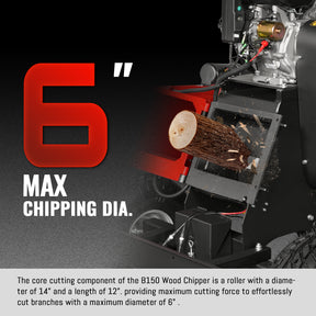 6 inch ZONSEN E-Start 459cc 15hp Gas Powered 4 - Wheel Drum Wood Chipper with Taillight , B150