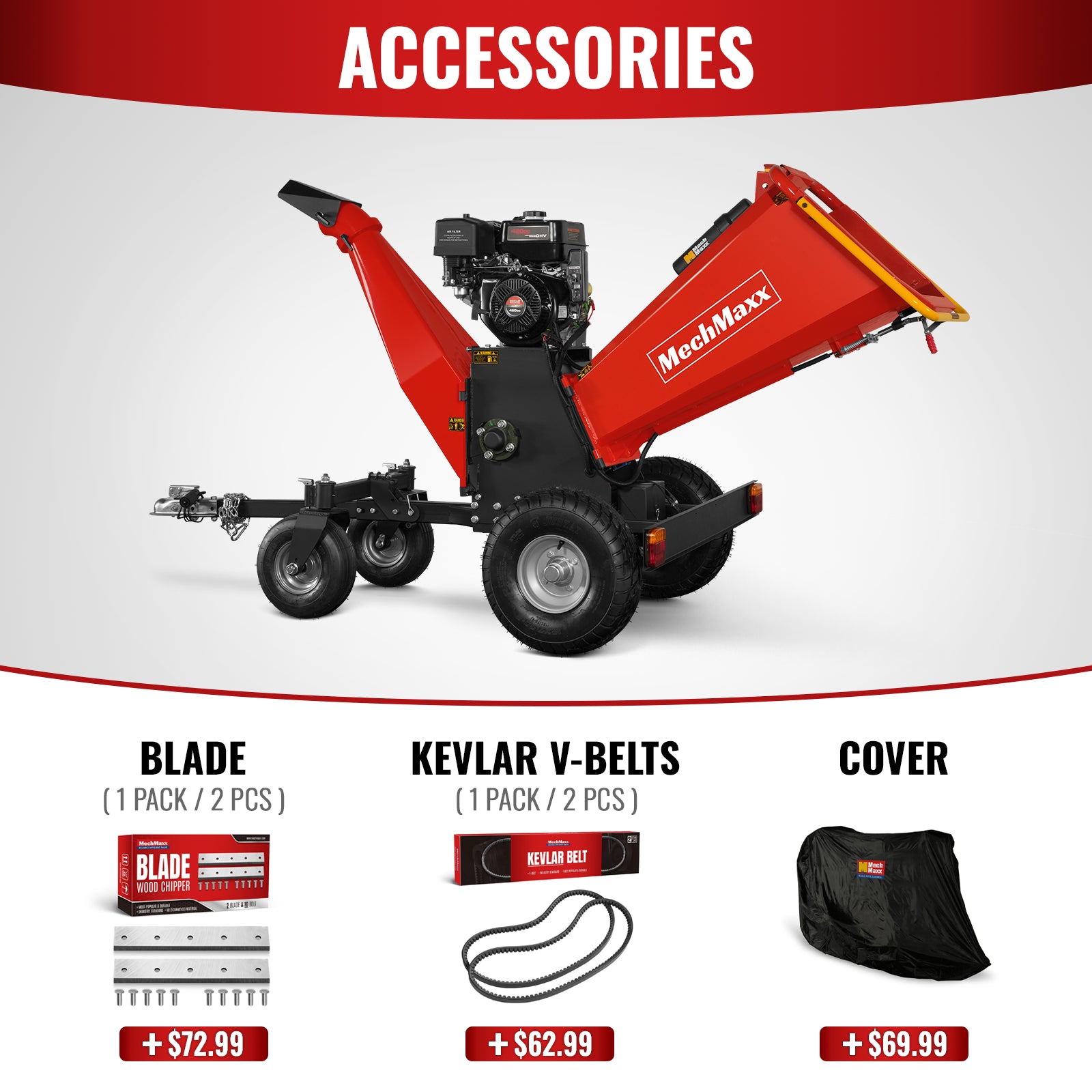 6 inch ZONSEN E-Start 459cc 15hp Gas Powered 4 - Wheel Drum Wood Chipper with Taillight , B150