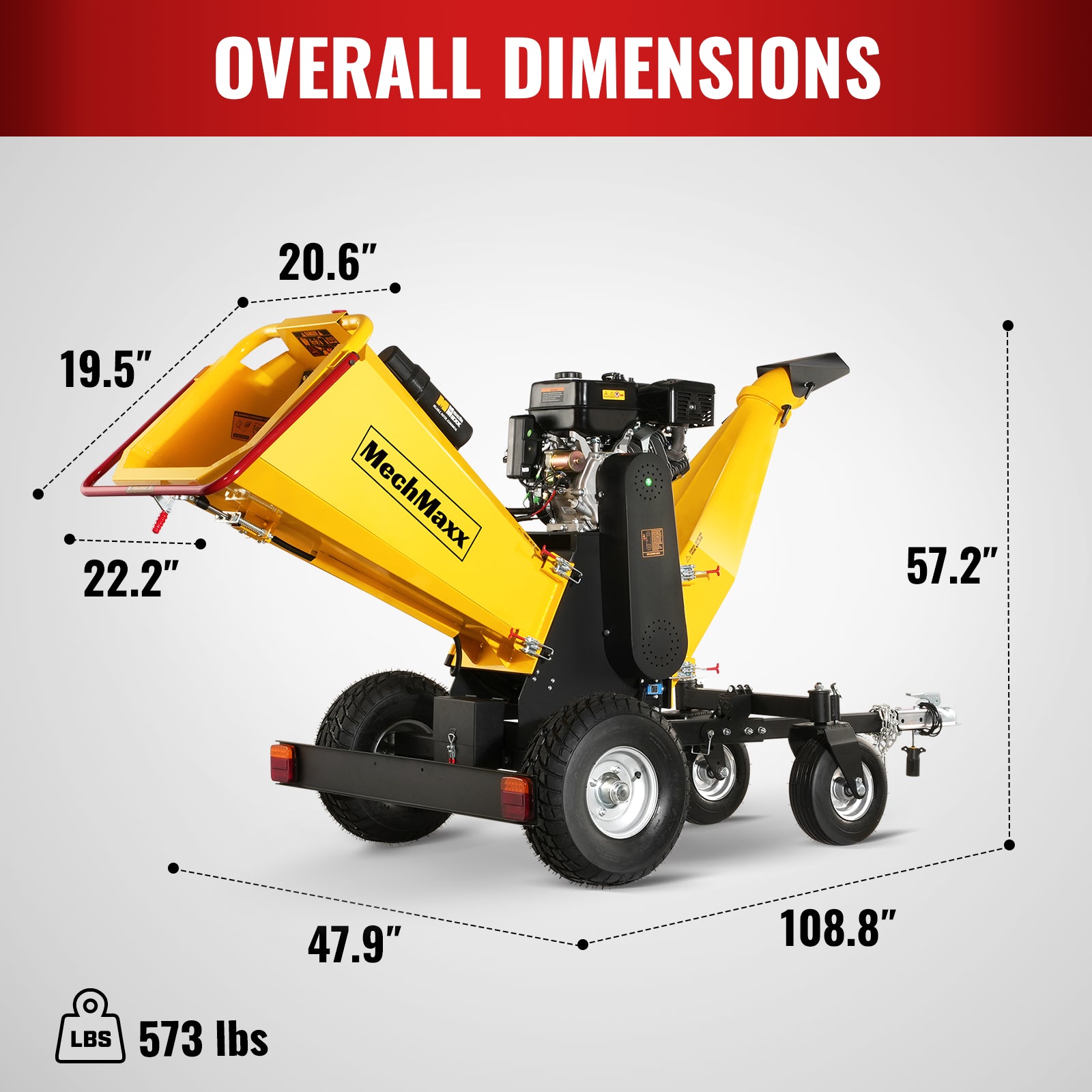 6 inch E-start DUCAR 420cc 15hp Gas Powered 4 - Wheel Drum Wood Chipper with Taillight , B150