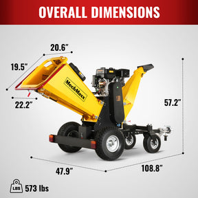 6 inch E-start DUCAR 420cc 15hp Gas Powered 4 - Wheel Drum Wood Chipper with Taillight , B150