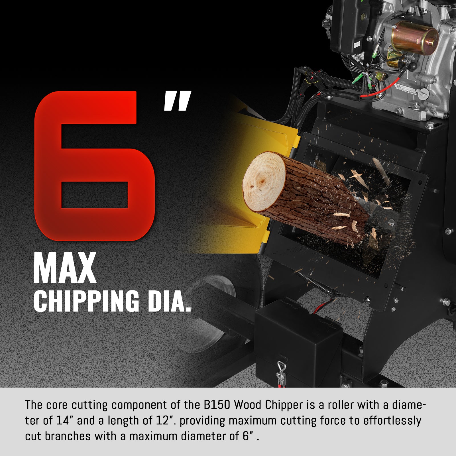 6 inch E-start DUCAR 420cc 15hp Gas Powered 4 - Wheel Drum Wood Chipper with Taillight , B150