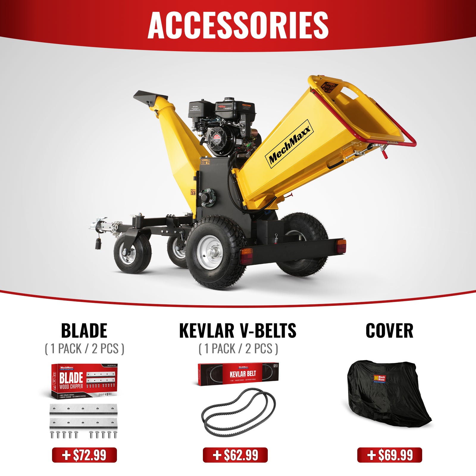 6 inch E-start DUCAR 420cc 15hp Gas Powered 4 - Wheel Drum Wood Chipper with Taillight , B150