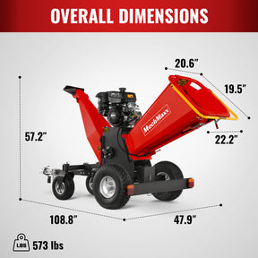 6 inch KOHLER E-Start 429cc 14HP Gas Powered 4 - Wheel Drum Wood Chipper with Taillight , B150