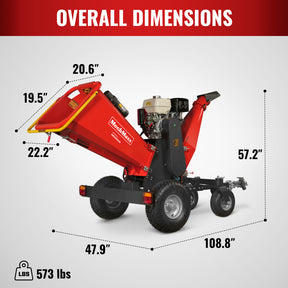 6 inch HONDA E-Start Gasoline Engine Powered 4 - Wheel Drum Wood Chipper with Taillight , B150