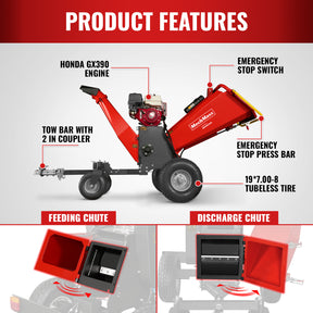 6 inch HONDA E-Start Gasoline Engine Powered 4 - Wheel Drum Wood Chipper with Taillight , B150