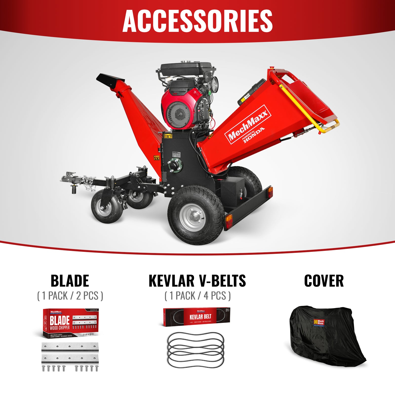 8 inch HONDA E-Start 688cc 22hp Gas Powered 4 - Wheel Drum Wood Chipper with Taillight , B200