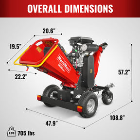 8 inch HONDA E-Start 688cc 22hp Gas Powered 4 - Wheel Drum Wood Chipper with Taillight , B200